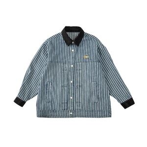 Striped Denim Jacket with Black Collar